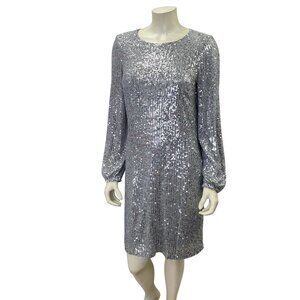 Preston & York Silver Sequin Long Sleeve Cocktail Dress‎ Womens M NWOT